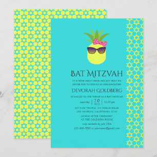 Invitation Bat mitzvah d'été Turquoise et Lemon Tropical