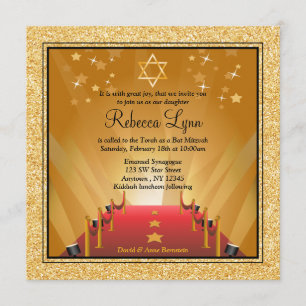 Invitation Bat mitzvah d'étoile d'or de Hollywood de tapis