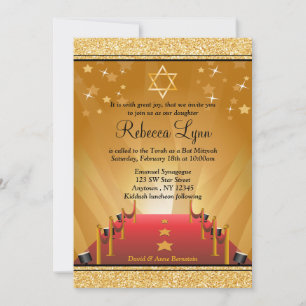 Invitation Bat mitzvah d'étoile d'or de Hollywood de tapis