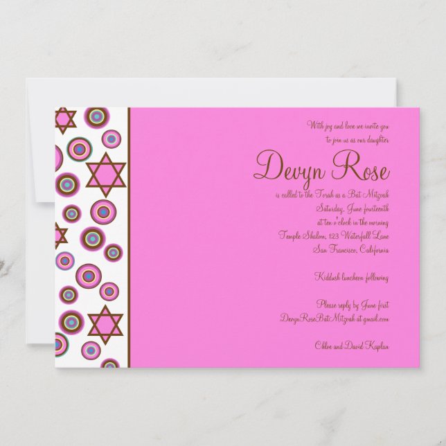 Invitation Bat mitzvah Devyn Rose Pink (Devant)