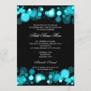 Invitation Bat mitzvah d'hiver Turquoise Snowflakes Lights
