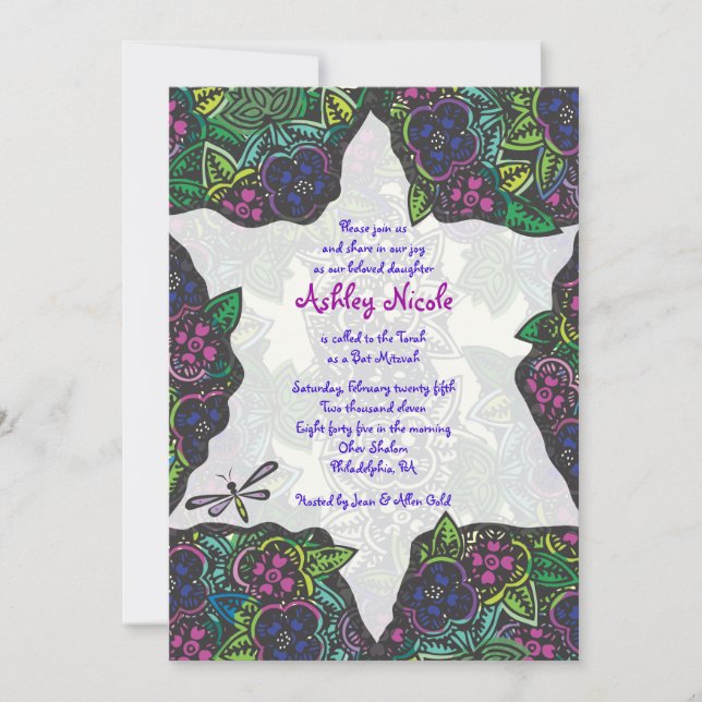 Invitation Bat mitzvah d'invitation Star & Dragonfly Bar Invi (Devant)