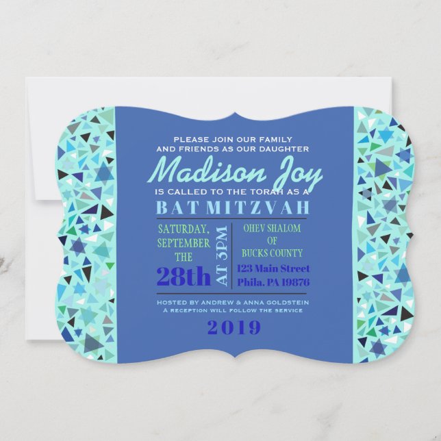 Invitation Bat mitzvah du bar STAR WALL Aqua (Devant)
