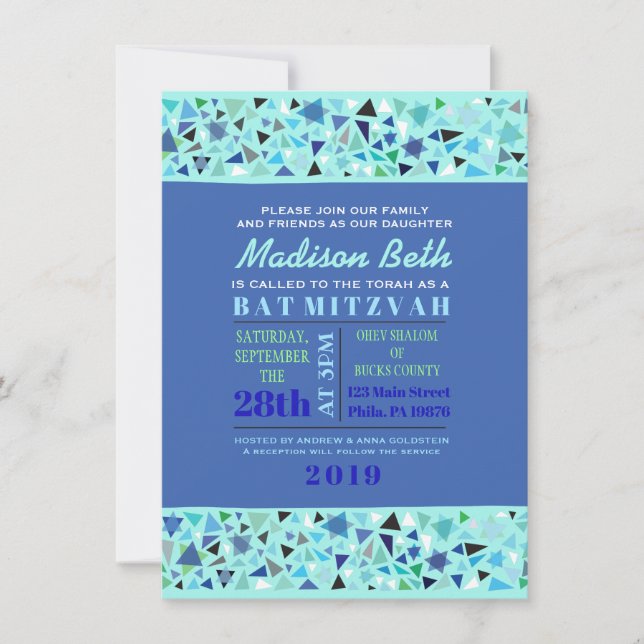 Invitation Bat mitzvah du bar STAR WALL Aqua (Devant)