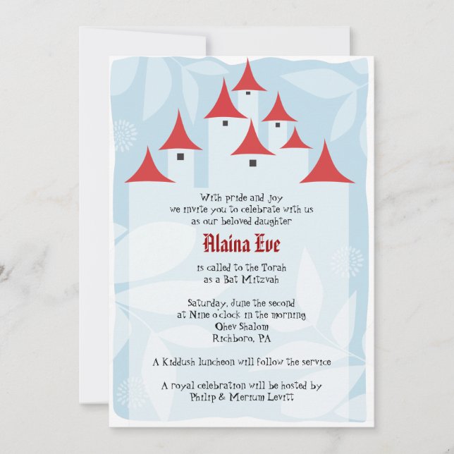 Invitation Bat mitzvah du château de Fairytale (Devant)