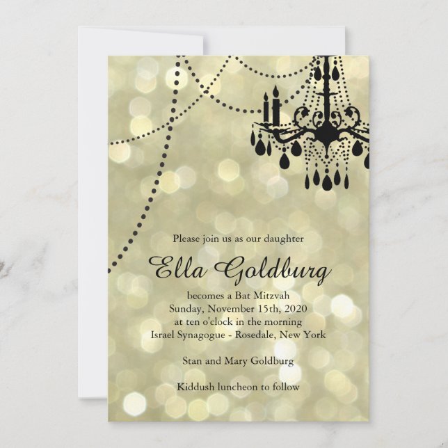 Invitation Bat mitzvah du lustre d'or Sparkly (Devant)