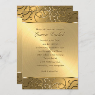 Invitation Bat mitzvah Elegant All Gold Filigree