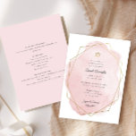 Invitation Bat mitzvah élégant, Aquarelle rose, Double-face<br><div class="desc">Ce design moderne présente votre texte personnalisé sur une aquarelle surlignée d'un cadre géométrique. Utilisez le formulaire modèle pour ajouter votre texte. Les menus d'édition avancée,  accessibles en choisissant de modifier avec l'outil de conception,  vous permettront de modifier les polices et la disposition.</div>