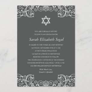 Invitation Bat mitzvah Élégant des manuscrits Vintages