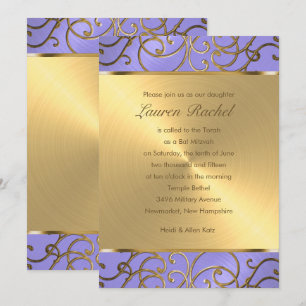 Invitation Bat mitzvah Élégant Lavande Purple Gold Filigree