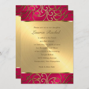 Invitation Bat mitzvah élégant Magenta Rose Gold Filigree