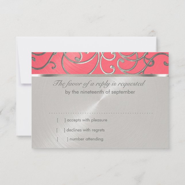 Invitation Bat mitzvah élégant rose et argent Filigree (Dos)