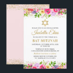 Invitation Bat mitzvah élégante Pink Gold Floral<br><div class="desc">Invitation Bat mitzvah élégante Pink Gold Floral</div>