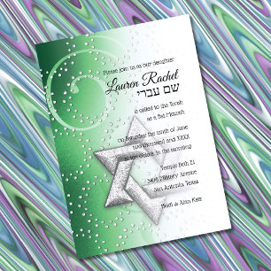 Invitation Bat mitzvah Emerald Green Shimmer Star de David