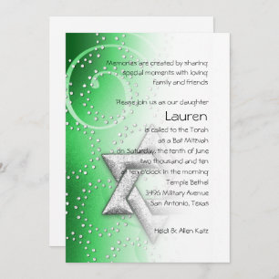 Invitation Bat mitzvah Emerald Shimmer Star de David