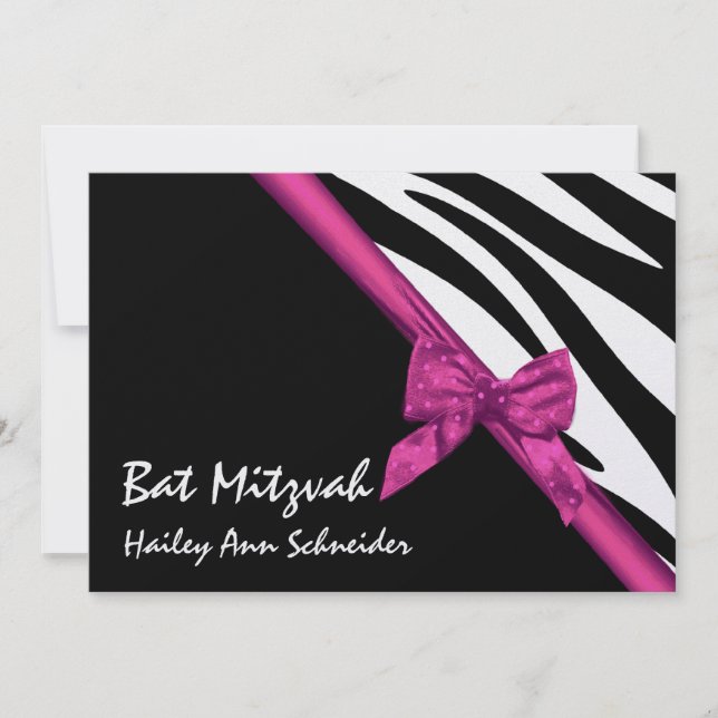 Invitation Bat mitzvah en satin rose et rayures (Devant)