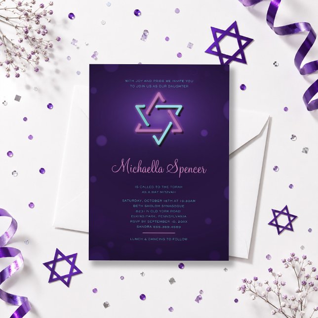 Invitation Bat Mitzvah Étoile de David Brillante (Créateur téléchargé)