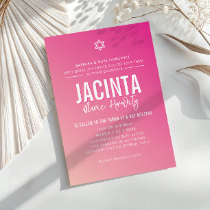 Invitation BAT MITZVAH étoile moderne joli dégradé rose