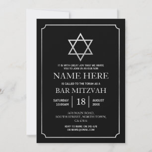 Invitation Bat Mitzvah Étoile Noire Argent Juive