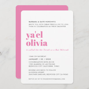 Invitation BAT MITZVAH facile moderne minimaliste rose gris