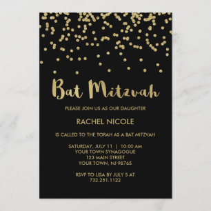 Invitation Bat mitzvah fascinant de confettis d'or sur le