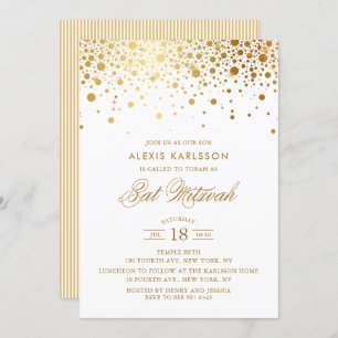 Invitation Bat mitzvah Faux Gold Foil Confetti