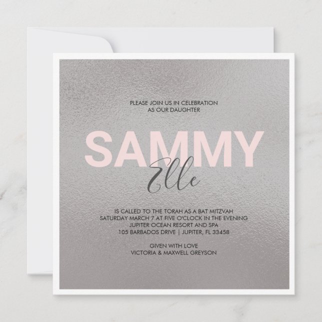 Invitation Bat mitzvah Faux Silver (Devant)