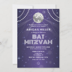 Invitation Bat Mitzvah Fête Lumineuse Boule Disco