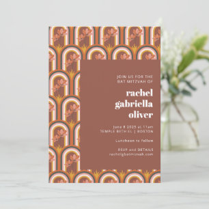 Invitation Bat mitzvah fleuri Rétro Bohemian Terracotta