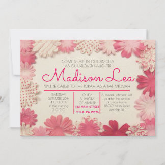 Invitation Bat Mitzvah Fleurs en Papier