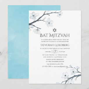 Invitation Bat mitzvah floral de fleurs de cerisiers