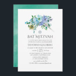 Invitation Bat mitzvah floral de la menthe et du saumon bleu<br><div class="desc">Invitations bat mitzvah à la menthe et au saumon bleu avec plumes de paon conçus pour être customisés rapidement et facilement.</div>