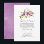 Invitation Bat mitzvah floral de printemps<br><div class="desc">Roses violets et pêchers et pivoines invitations à bat mitzvah floral avec élégante typographie d'écriture manuscrite.</div>