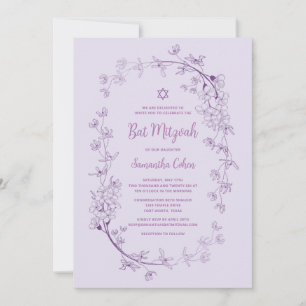 Invitation Bat Mitzvah Floral Lavande