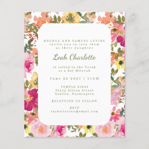 Invitation Bat mitzvah floral rose budget