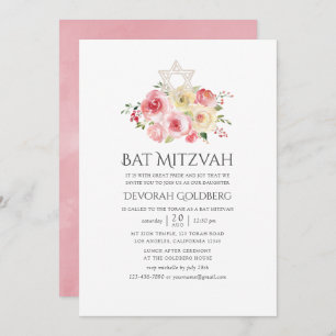Invitation Bat mitzvah floral rose et jaune