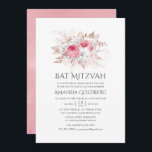 Invitation Bat mitzvah floral rose et Rose or<br><div class="desc">Invitation bat mitzvah tendance rose et blanc roses avec accents d'or rose conçu pour être rapidement et facilement customisé aux détails de votre événement.</div>
