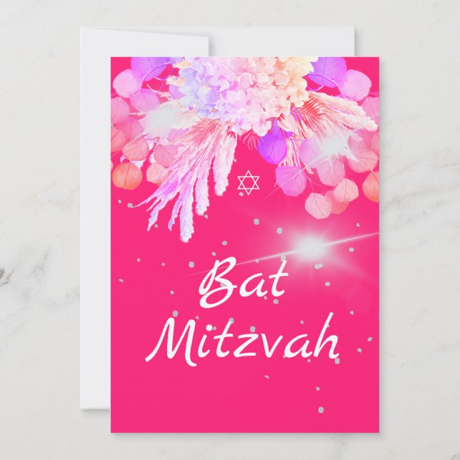 Invitation Bat mitzvah Floral rose moderne (Dos)