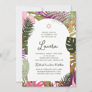 Invitation Bat Mitzvah Floral Tropical