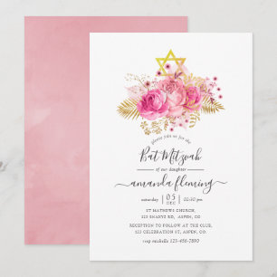 Invitation Bat mitzvah floral tropical rose et or
