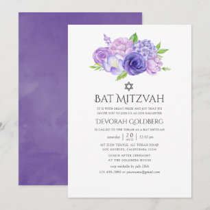 Invitation Bat mitzvah floral ultra violet