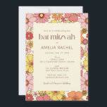 Invitation Bat mitzvah Floral Vintage Boho rose jaune rétro<br><div class="desc">Invitation du Bat mitzvah Super Vintage Boho rose jaune rétro</div>