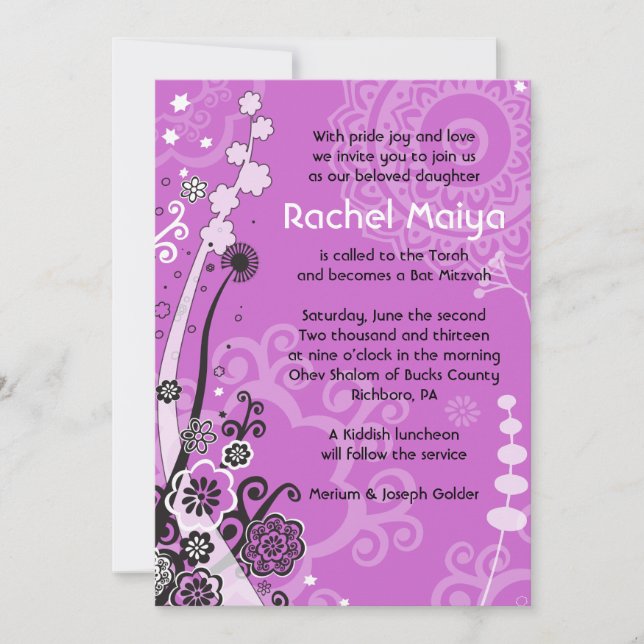 Invitation Bat mitzvah FLORALE GRAVE ET BEAUCOUP (Devant)