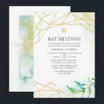 Invitation Bat mitzvah géométrique aquarelle<br><div class="desc">Invitation bat mitzvah tendance avec cadre géométrique doré conçu pour être rapidement et facilement customisé à vos spécificités d'événement.</div>