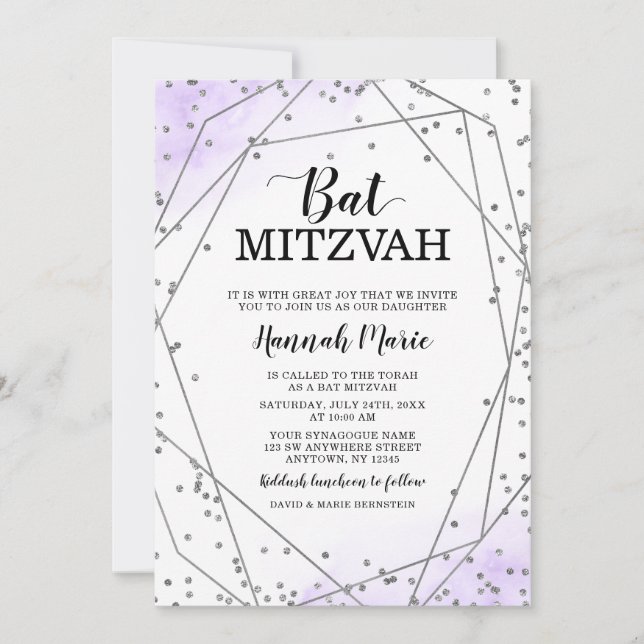Invitation Bat mitzvah géométrique de Parties scintillant d'a (Devant)