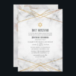 Invitation Bat mitzvah géométrique en marbre doré<br><div class="desc">Invitation bat mitzvah avec une texture en marbre avec un cadre géométrique doré et un inversé en marbre doré.</div>