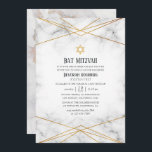 Invitation Bat mitzvah géométrique en marbre doré<br><div class="desc">Invitation bat mitzvah avec une texture en marbre avec un cadre géométrique doré et un inversé en marbre doré.</div>