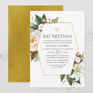 Invitation Bat mitzvah géométrique Floral Or