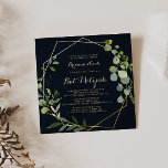 Invitation Bat mitzvah Géométrique Gold Blue Green Calligraph<br><div class="desc">Cette invitation de bat mitzvah calligraphie vert bleu or géométrique est parfaite pour un bat mitzvah simple. Le design présente de beaux feuilles verts peints à la main dans un arrière - plan bleu foncé,  ornant un cadre géométrique doré.</div>
