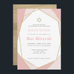 Invitation Bat mitzvah géométrique rose et or<br><div class="desc">Cette invitation Bat mitzvah moderne et chic présente un arrière - plan blanc aux cadres géométriques en faux or rose. L'envers comporte un faux arrière - plan d'or. Modifiez la couleur de l'arrière - plan et personnalisez-la selon vos besoins. Vous pouvez trouver des produits correspondants dans mon magasin.</div>